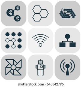 Artificial Intelligence Icons Set. Collection Of Cyborg, Laptop Ventilator, Information Components And Other Elements. Also Includes Symbols Such As Solution, Shared, Wireless.