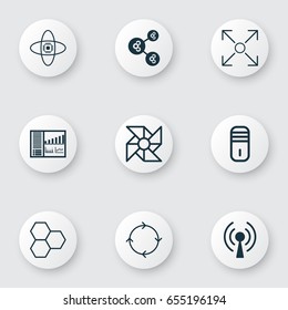 Artificial Intelligence Icons Set. Collection Of Radio Waves, Atomic Cpu, Algorithm Illustration And Other Elements. Also Includes Symbols Such As Information, Cycle, Loop.