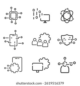 artificial intelligence icons set, digital, technology, computer