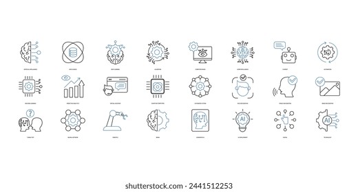 Artificial intelligence icons set. Set of editable stroke icons.Vector set of Artificial intelligence