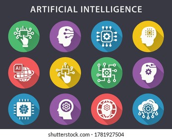 Artificial Intelligence icons set. Flat vector illustrations.