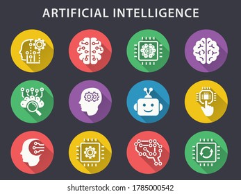 Artificial Intelligence icons set. Flat vector illustrations.