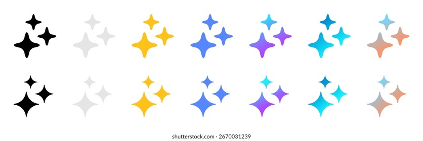 Conjunto de iconos de inteligencia artificial. Logotipo de la IA generativa. Símbolo de estrella. Icono de Generar. Icono de estrellas de IA. Ilustración vectorial.
