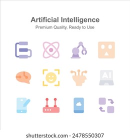Artificial Intelligence icons set isolated on white background