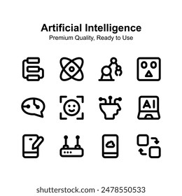 Artificial Intelligence icons set isolated on white background