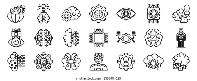 Artificial intelligence icons set. Outline set of artificial intelligence vector icons for web design isolated on white background