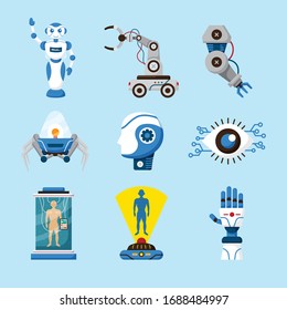 Icons für künstliche Intelligenz mit Roboter-Laptop und Tastatur, einzelne Vektorgrafik