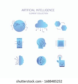 Artificial intelligence icons set with robot laptop and keyboard flat isolated vector illustration