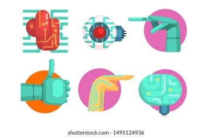 Artificial Intelligence Icons Set, Robotic Cybernetic and Technology Symbols Vector Illustration