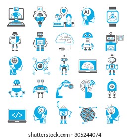 artificial intelligence icons set, robotic icons