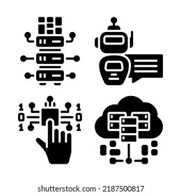 artificial intelligence icons set = server, chatbot, decision, cloud computing. Perfect for website mobile app, app icons, presentation, illustration and any other projects