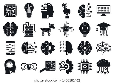 Artificial intelligence icons set. Simple set of artificial intelligence vector icons for web design on white background