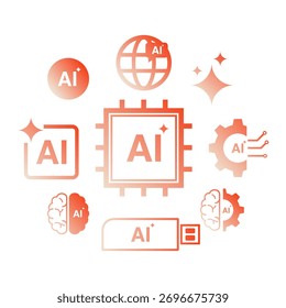 Inteligência Artificial Ícones Set.AI Tecnologia, Chip, Cérebro, e Circuito Símbolos