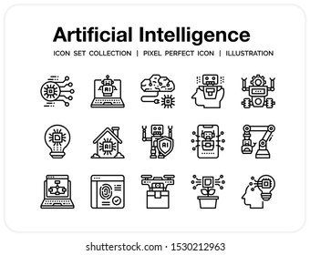 Artificial Intelligence Icons Set. UI Pixel Perfect Well-crafted Vector Thin Line Icons. The illustrations are a vector.