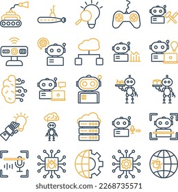 Artificial intelligence icons set, Artificial intelligence vector icons, Artificial  pack, Ai Vector icons set, Robotic vector icons set, Artificial technology set, 