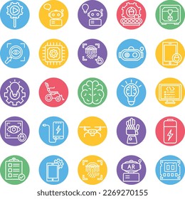 Artificial intelligence icons set, Artificial intelligence vector icons, Artificial  pack, Ai Vector icons set, Robotic vector icons set, Artificial technology set, 