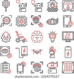 Artificial intelligence icons set, Artificial intelligence vector icons, Artificial  pack, Ai Vector icons set, Robotic vector icons set, Artificial technology set, 