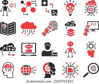 Artificial intelligence icons set, Artificial intelligence vector icons, Artificial  pack, Ai Vector icons set, Robotic vector icons set, Artificial technology set, 