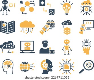 Artificial intelligence icons set, Artificial intelligence vector icons, Artificial  pack, Ai Vector icons set, Robotic vector icons set, Artificial technology set, 