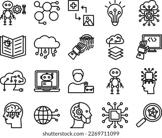 Artificial intelligence icons set, Artificial intelligence vector icons, Artificial  pack, Ai Vector icons set, Robotic vector icons set, Artificial technology set, 