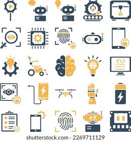 Artificial intelligence icons set, Artificial intelligence vector icons, Artificial  pack, Ai Vector icons set, Robotic vector icons set, Artificial technology set, 