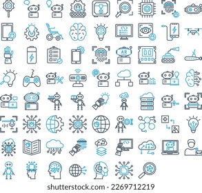 Artificial intelligence icons set, Artificial intelligence vector icons, Artificial  pack, Ai Vector icons set, Robotic vector icons set, Artificial technology set, 