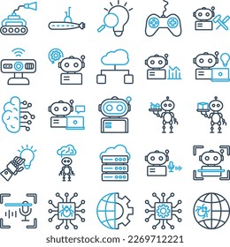 Artificial intelligence icons set, Artificial intelligence vector icons, Artificial  pack, Ai Vector icons set, Robotic vector icons set, Artificial technology set, 