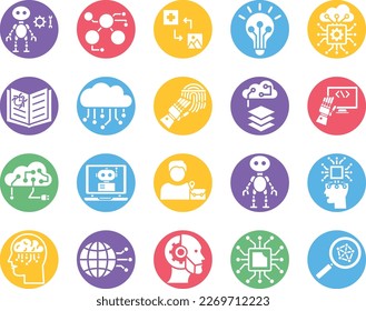 Artificial intelligence icons set, Artificial intelligence vector icons, Artificial  pack, Ai Vector icons set, Robotic vector icons set, Artificial technology set, 