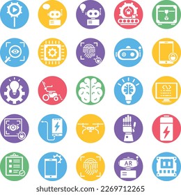 Artificial intelligence icons set, Artificial intelligence vector icons, Artificial  pack, Ai Vector icons set, Robotic vector icons set, Artificial technology set, 