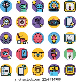 Artificial intelligence icons set, Artificial intelligence vector icons, Artificial  pack, Ai Vector icons set, Robotic vector icons set, Artificial technology set, 