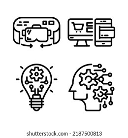 artificial intelligence icons set = virtual reality, ecommerce, idea innovation, brain robot. Perfect for website mobile app, app icons, presentation, illustration and any other projects