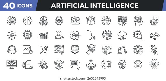 Artificial intelligence icons set. Web line icons collection related machine learning, robot, technology. Perfect pixel vector illustration isolated on white background.