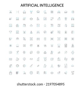 artificial intelligence icons, signs, outline symbols, concept linear illustration line collection