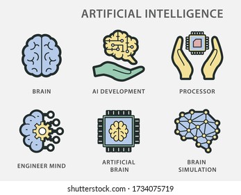 Artificial intelligence icons. Simple illustrations isolated for graphic and web design.