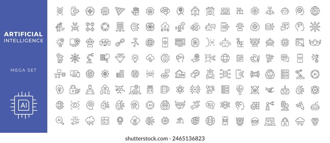 Artificial intelligence icons. Simple line art style icons pack. Vector illustration