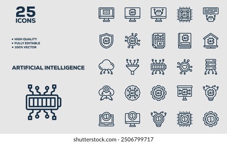 Artificial intelligence icons. Simple line art style icons pack. Vector illustration