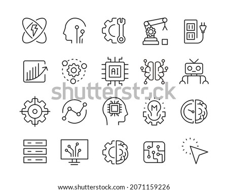 Artificial Intelligence Icons - Vector. Editable Stroke. Vector Graphic