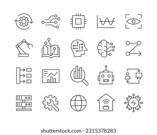 Iconos de inteligencia artificial - Línea de vectores. Stroke editable.