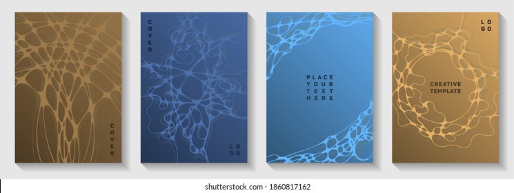 Artificial intelligence idea abstract vector covers. Complex waves geometry backdrops. Delicate notebook vector templates. Science fiction cover pages graphic design set.