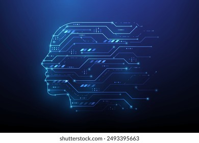 artificial intelligence idea head thinking technology line circuit background. creative machine learning innovation. vector illustration fantastic hi-tech design.