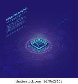 Ilustración artificial de inteligencia. Fondo abstracto de la tarjeta de circuitos futuristas. Ilustración de alta tecnología de tecnología digital. Concepto gráfico para su diseño.