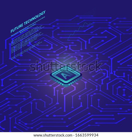 Artificial intelligence illustration. Abstract futuristic circuit board background. Hi-tech Illustration of digital technology. Graphic concept for your design.