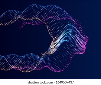 Illustration künstlicher Intelligenz. Abstraktes menschliches Kopfporträt aus gepunkteten Partikeln. Grafisches Konzept für Ihr Design