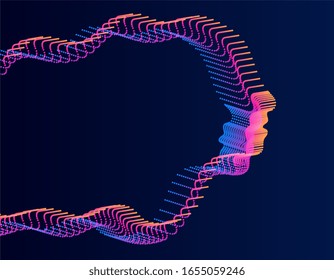 Artificial Intelligence illustration. Abstract human head portrait made of dotted particles. Graphic concept for your design