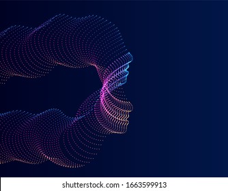 Artificial Intelligence illustration. Abstract human head portrait made of dotted particles. Graphic concept for your design