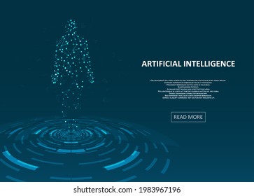 Artificial Intelligence illustration. Abstract model of man. Artificial intelligence and machine learning concept. Digital computer code. The technology of concept illustration