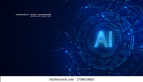 Artificial Intelligence illustration. Abstract polygonal space. Triangles with connecting dots and lines. Data transfer concepts in internet.