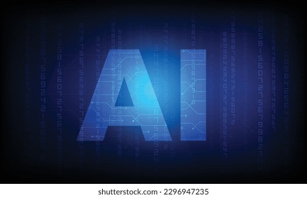 Artificial intelligence illustration, Ai icon with digits on dark background.ai