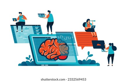 Artificial intelligence illustration of ai program to help problem solving in office tasks. analyze and research data on spreadsheet with ai. Can be used for mobile app website web flyer poster ad