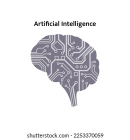 Artificial intelligence illustration, brain filled with circuit board.